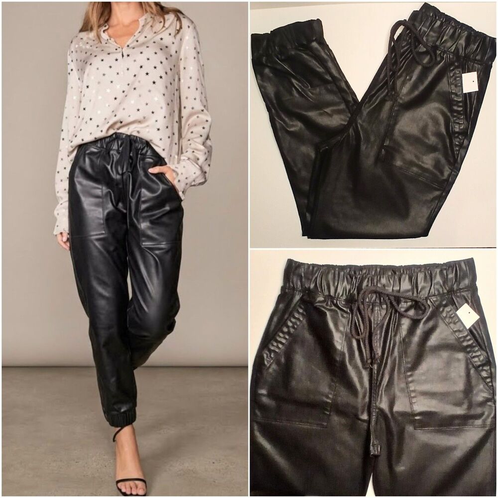 Cloth And Stone Sz S Faux Leather Jogger Pants w/ Pockets Anthro NWT